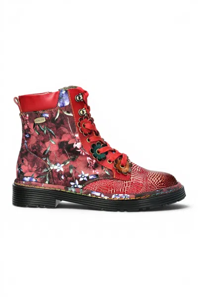 Laura Vita® Women's Gothic Victorian Floral Red Leather Lace-up Boots - Incaso-39 In Multi