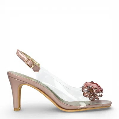 Laura Vita® Women's Mira 05 Clear Rose Pink Slip-on Cinderella Tapered Pump Heel Ankle Strap Sandals