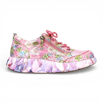 Laura Vita® Women's Nikito 62 Rose Pink Floral Leather Trainers Platform Sneaker Shoes