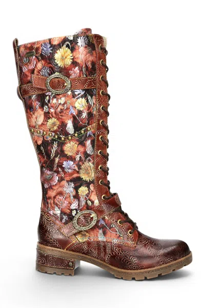 Laura Vita® Women's Victorian Floral Maroon Leather High Lace-up Long Boots - Cocrailo-82 In Multi