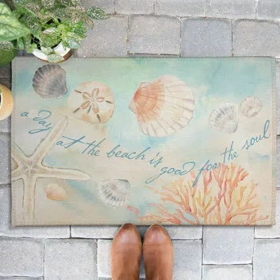 Laural Home A Day At The Beach 30 In. X 18 In. Non-slip Indoor Outdoor Door Mat In Blue;beige