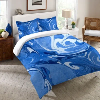 Laural Home Abstract Ocean Blue Marble Duvet Cover