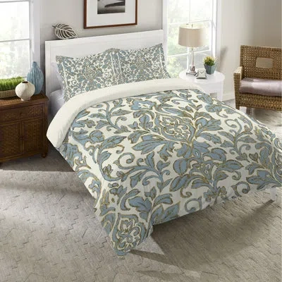 Laural Home Antique Damask Queen Comforter In Blue,white