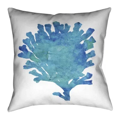 Laural Home Aquamarine Coral Outdoor Decorative Pillow In Blue;white