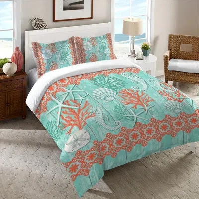 Laural Home Aquamarine Microfiber Duvet Cover In Blue;orange;cream
