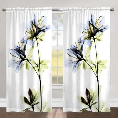 Laural Home Azalea X-ray Floral Sheer Single Curtain Panel