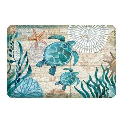 Laural Home Bay Turtles Anti-fatigue Kitchen Mat In White