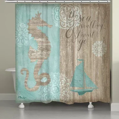 Laural Home Beach Boardwalk Shower Curtain In Blue
