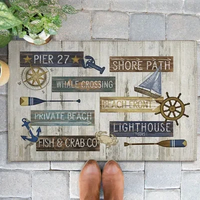 Laural Home Beach Front Outdoor Door Mat In Blue;brown;beige
