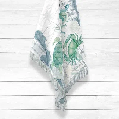 Laural Home Beach Therapy Friends 100% Cotton Throw In White;green;gray