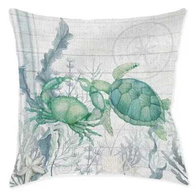 Laural Home Beach Therapy Turtle Indoor Woven Decorative Pillow