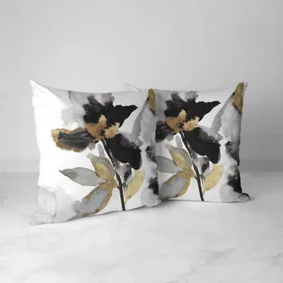 Laural Home Black And Gold Petals Outdoor Decorative Pillow In Black;gray;gold