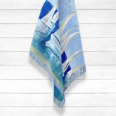 Laural Home Blanco Beach Sailboats 100% Cotton Throw In Blue;beige
