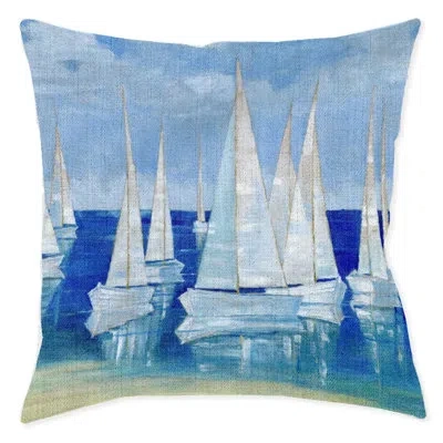 Laural Home Blanco Beach Sailboats Indoor Woven Decorative Pillow
