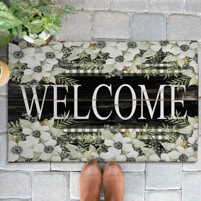 Laural Home Blooming Welcome Outdoor Door Mat In Black;white;green