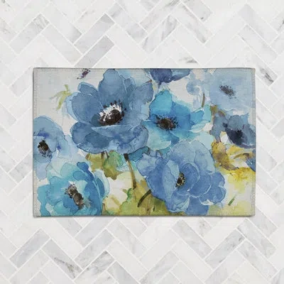 Laural Home Blue Bouquet Blue Bouquet Chenille Rug In Blue,yellow