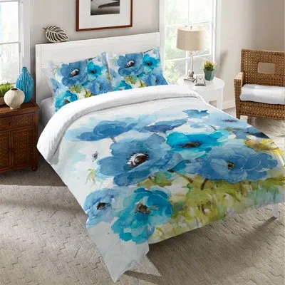 Laural Home Blue Bouquet Microfiber Duvet Cover In Blue;white;green