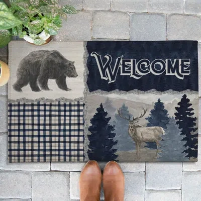 Laural Home Blue Cliff Mountain Outdoor Door Mat In Blue;gray;blue;gray