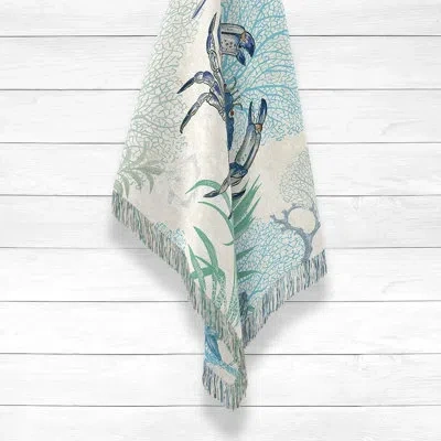 Laural Home Blue Crab 100% Cotton Throw In Blue;white;green