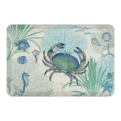 Laural Home Blue Crab Anti-fatigue Kitchen Mat By  In White;blue;teal