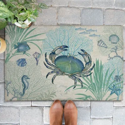 Laural Home Blue Crab Chenille Rug In Blue;gray;green