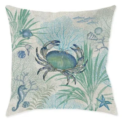 Laural Home Blue Crab Indoor Woven Decorative Pillow By  In Blue;gray