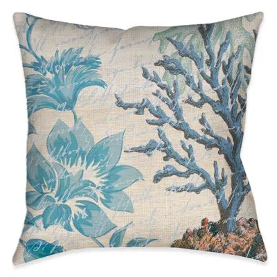 Laural Home Blue Floral Coral Throw Pillow In Multi