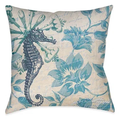 Laural Home Blue Floral Seahorse Throw Pillow In Multi