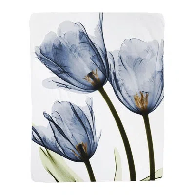 Laural Home Blue Tulip Trio X-ray Flowers Sherpa Throw Blanket In Blue;purple