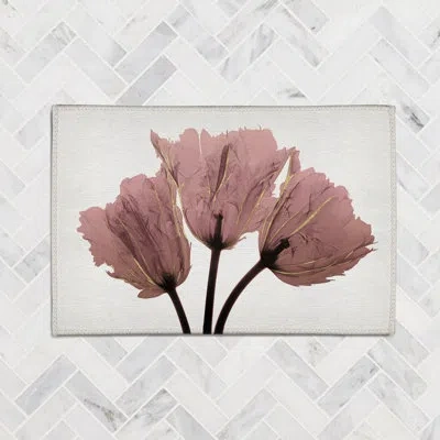 Laural Home Blush Pink Tulips X-ray Blush Pink Tulips X-ray Chenille Rug In Pink,off White