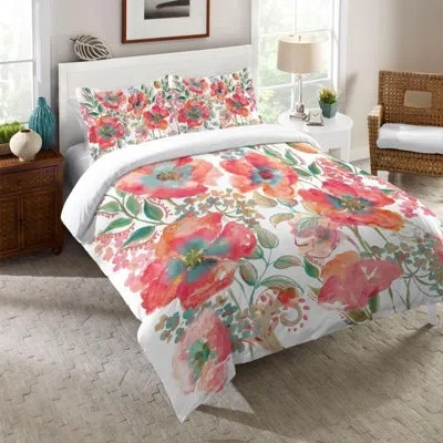 Laural Home Bohemian Poppies Single Comforter In Blue;white;green;pink