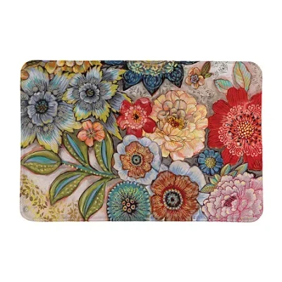 Laural Home Boho Bouquet Memory Foam Bath Rug In Blue