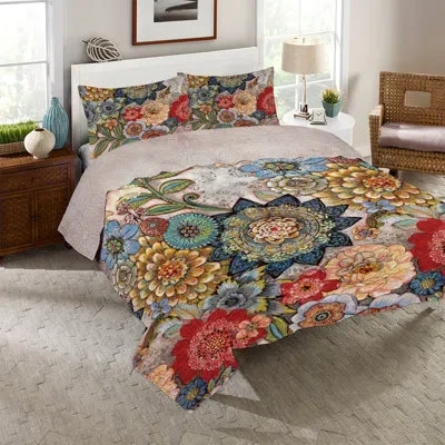 Laural Home Boho Bouquet Reversible Quilt Set In Blue;green;red;yellow