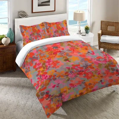 Laural Home Bright Garden Bright Garden Duvet Cover In Red;orange