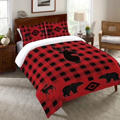 Laural Home Buffalo Check Microfiber Duvet Cover In Black;red