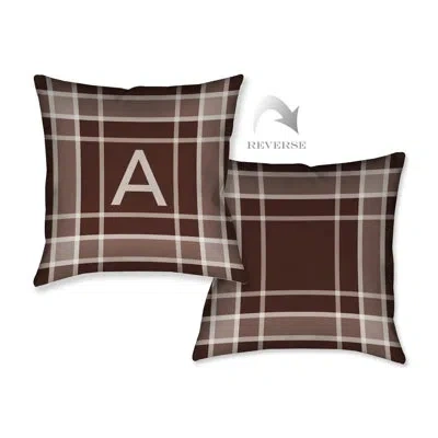 Laural Home Burgundy Plaid Indoor Monogram Decorative Pillow In Multi