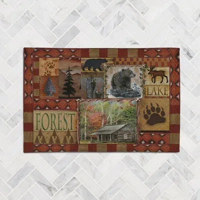 Laural Home Cabin Collage Cabin Collage Chenille Rug In Brown;red