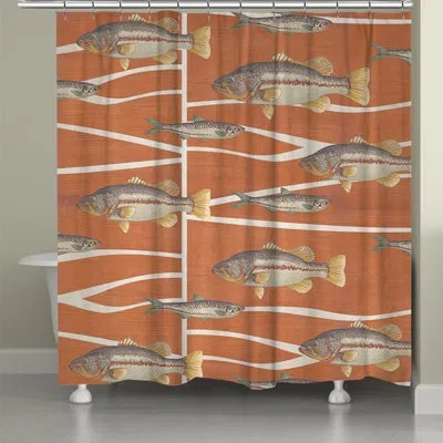 Laural Home Cabin Life Fish Single Shower Curtain In Orange