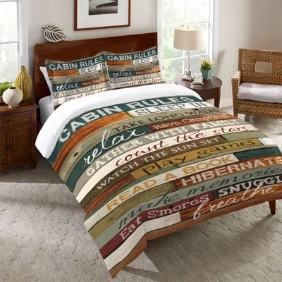 Laural Home Cabin Rules Coastal Retreat Single Comforter In Blue;brown;white;red