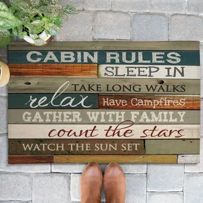 Laural Home Cabin Rules Outdoor Door Mat In Blue;brown;red;orange