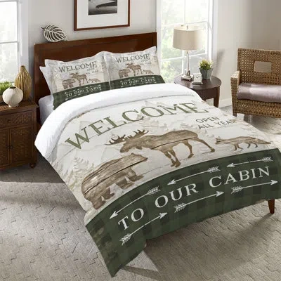 Laural Home Cabin Welcome Single Comforter In Green,brown,ivory