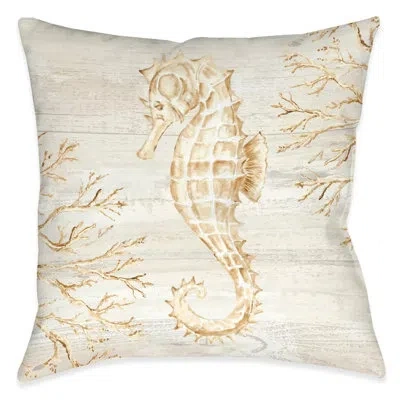 Laural Home Calm Shores Seahorse Polyester Throw Pillow In Beige