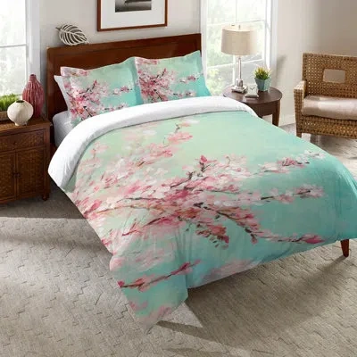 Laural Home Cherry Blossoms Microfiber Duvet Cover In Blue;pink;cream