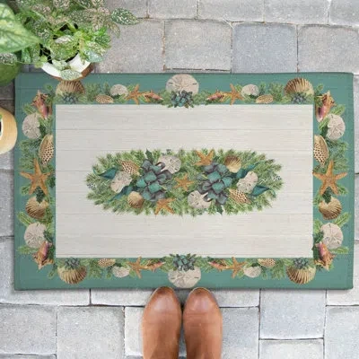 Laural Home Christmas By The Sea Non-slip Indoor Outdoor Door Mat In Green