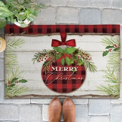 Laural Home Christmas Ornament Outdoor Door Mat In Green;red;beige;green;red;beige