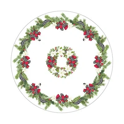 Laural Home Christmas Trimmings Round Christmas Tablecloth In White