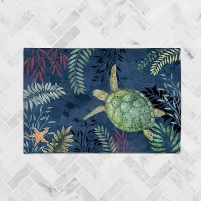 Laural Home Coastal Friends Turtle Chenille Rug In Blue,green