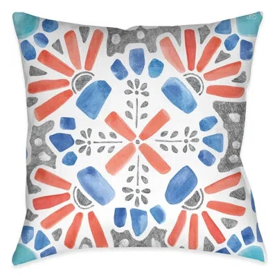 Laural Home Coastal Mosaic Polyester Throw Pillow In Blue