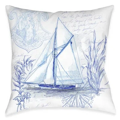Laural Home Coastal Sketch Sailboat Indoor Decorative Pillow In Multi