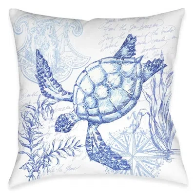 Laural Home Coastal Sketch Turtle Outdoor Decorative Pillow In Multi